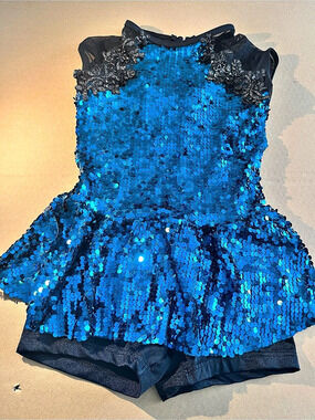 Weissman Sequin Formal Romper in Blue & Black Size MC Like New